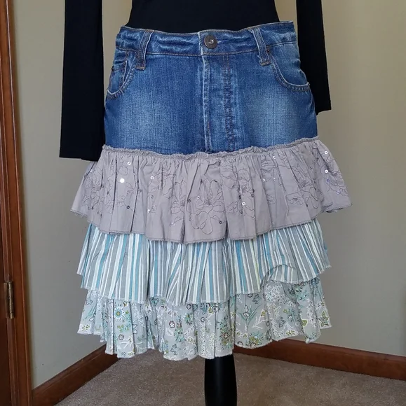 Terranova Ruffled Tiered Cowgirl Denim Skirt from Italy - Picture 14 of 17